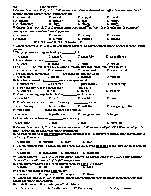Đề cương ôn tập môn Tiếng Anh Khối 10